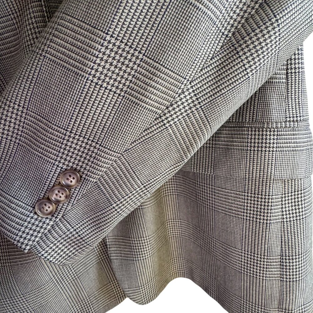 Brandini Le Collezioni Mens 41R Wool Silk Plaid Blazer Three Button Brown Canada - Picture 10 of 13